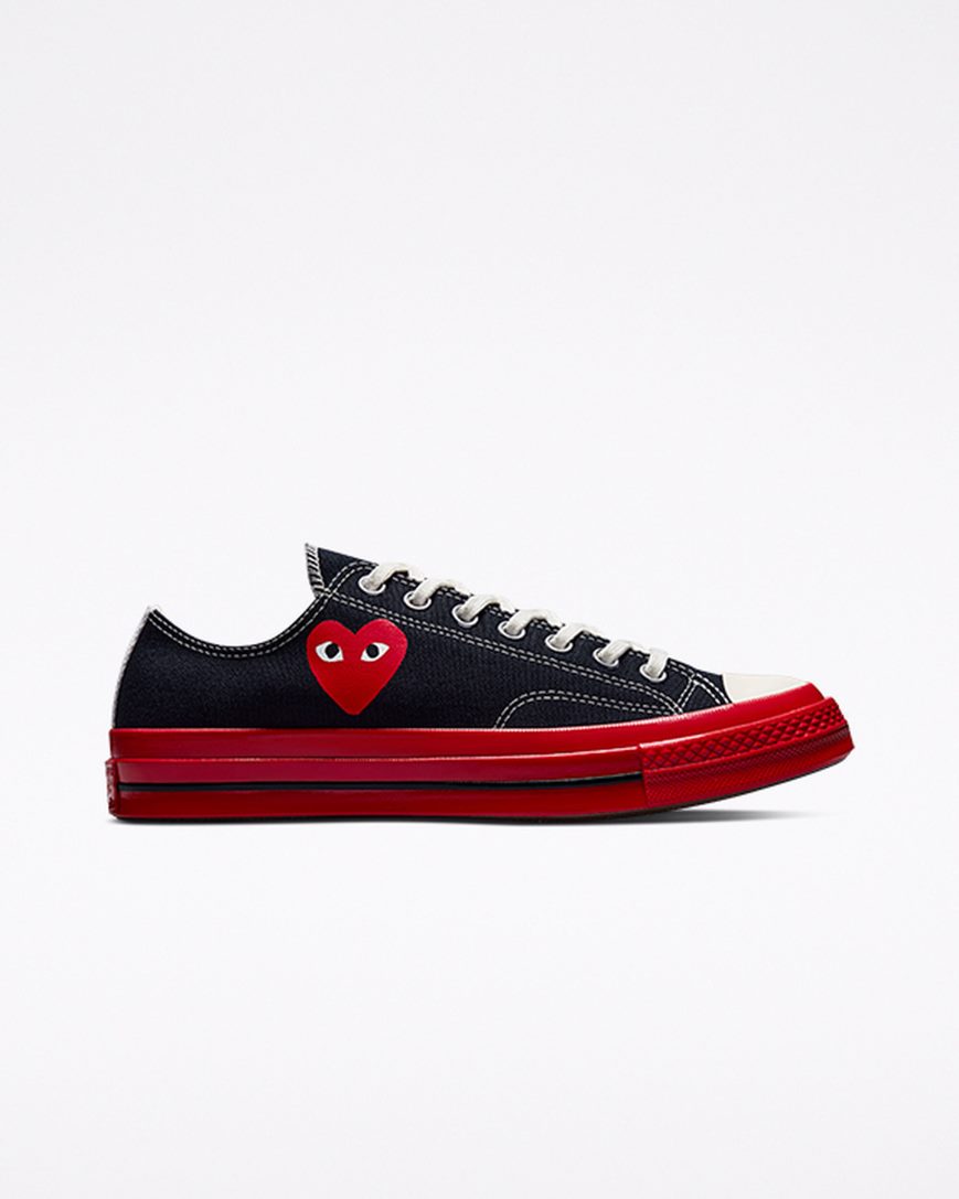 Tenis Converse x Comme des Garçons PLAY Chuck 70 Cano Baixo Feminino Pretas Vermelhas | PT F038P0T